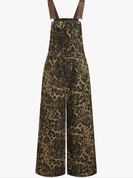 Cider Pants - Cider Leopard-Print Wide-Leg Overalls in Brown